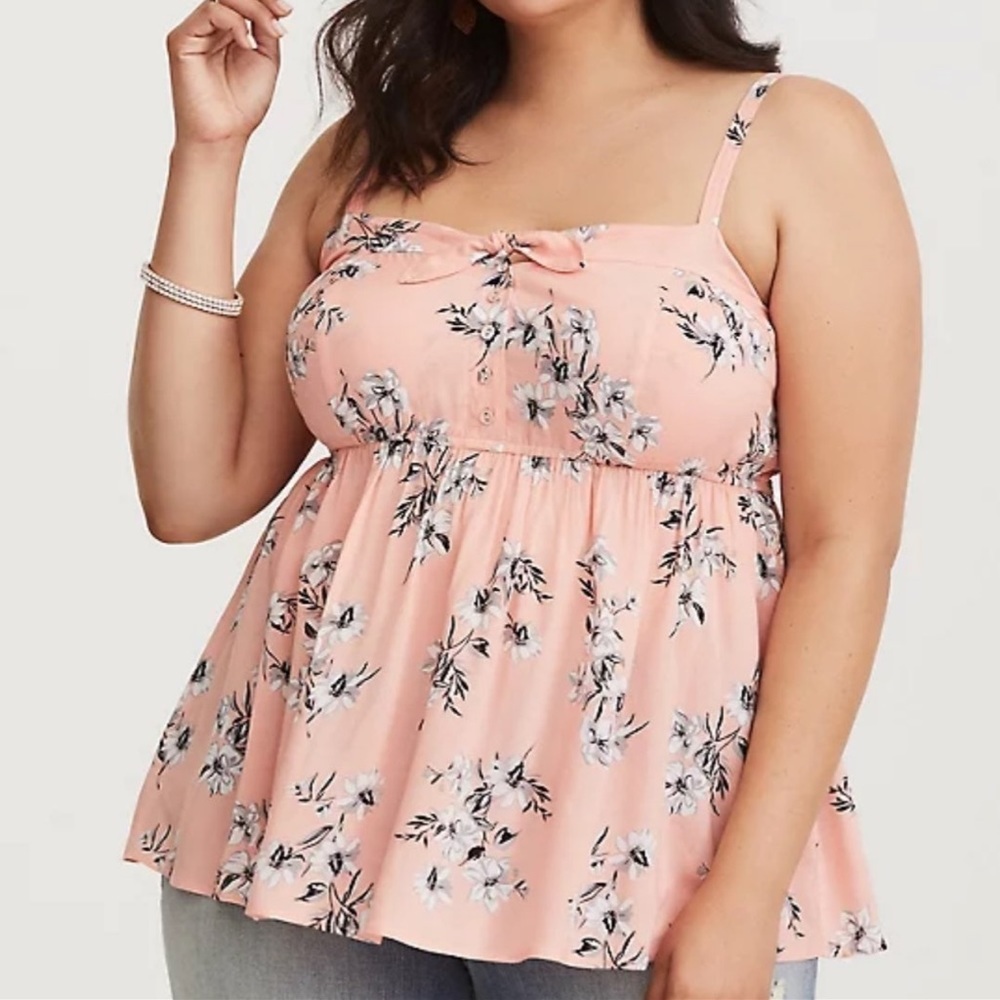 Torrid Coral Floral Bow Challis Cami